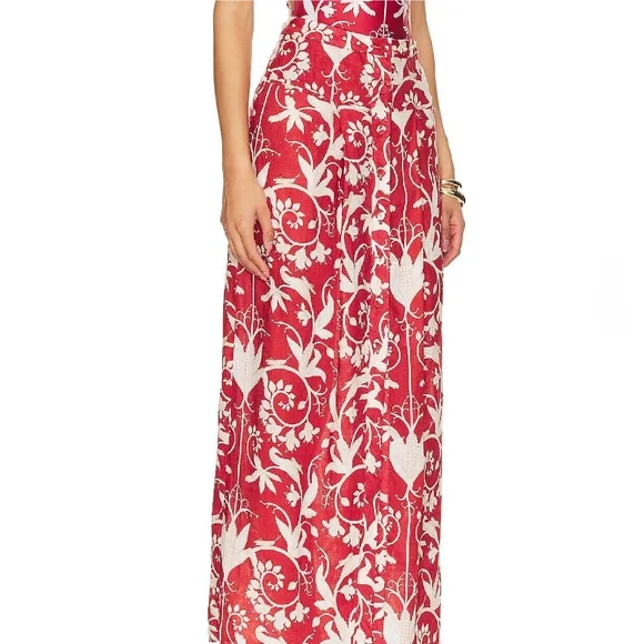 Agua by Agua Bendita Coralina Maiz Linen Skirt With Faux Pearls Sz M - Picture 3 of 10